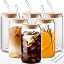 Glass Cups with Lids and Straws 4 pcs,16oz Drinking Glasses Set for Coffee Bar Accessories,Iced Coffee Cups with Lids,Matcha Cup Glass Tumbler Reusable for Gifts