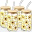Glass Cups with Lids and Straws 4 pcs,16oz Drinking Glasses Set for Coffee Bar Accessories,Iced Coffee Cups with Lids,Matcha Cup Glass Tumbler Reusable for Gifts