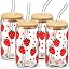 Glass Cups with Lids and Straws 4 pcs,16oz Drinking Glasses Set for Coffee Bar Accessories,Iced Coffee Cups with Lids,Matcha Cup Glass Tumbler Reusable for Gifts