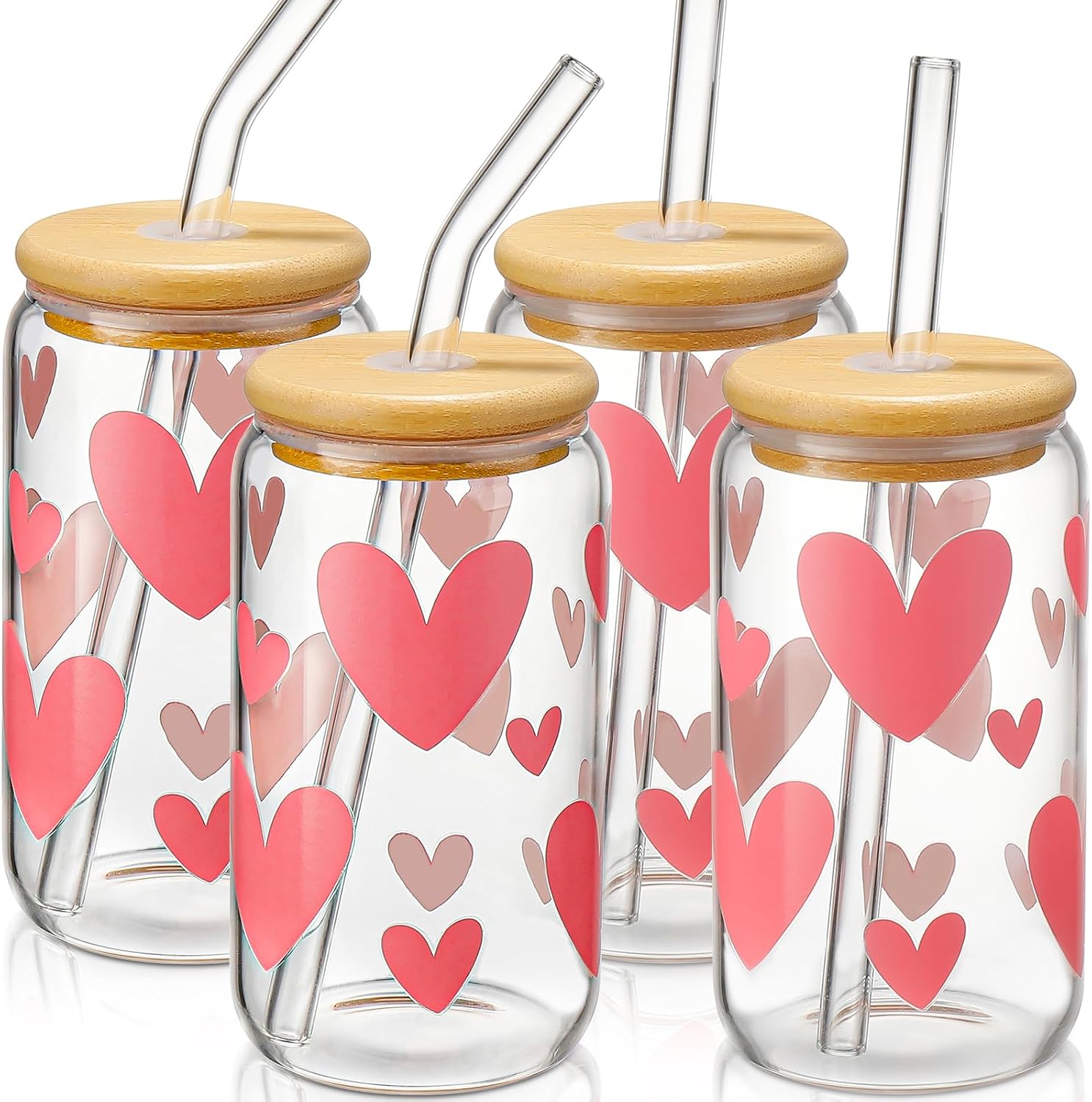 Glass Cups with Lids and Straws 4 pcs,16oz Drinking Glasses Set for Coffee Bar Accessories,Iced Coffee Cups with Lids,Matcha Cup Glass Tumbler Reusable for Gifts